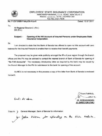 Letter dated 13.07.2011 from Fin.& A/c Br.II on the subject Opening of