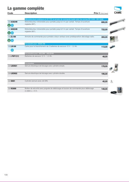 Catalogue Came 2012 en .pdf - Motorisation Plus