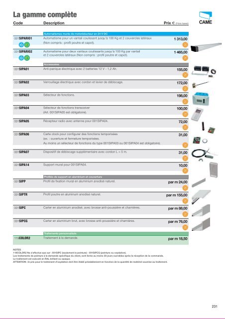 Catalogue Came 2012 en .pdf - Motorisation Plus