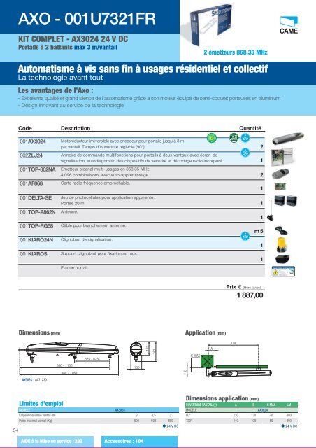 Catalogue Came 2012 en .pdf - Motorisation Plus