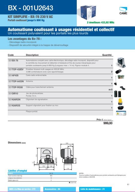 Catalogue Came 2012 en .pdf - Motorisation Plus