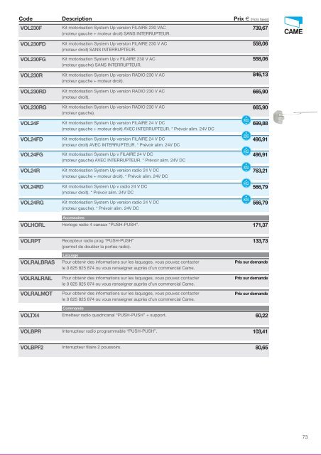 Catalogue Came 2012 en .pdf - Motorisation Plus