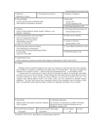 Technical Report Documentation Page - The University of Texas at ...