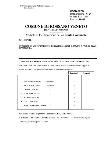 Giunta Comunale - Comune di Rossano Veneto