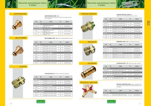 Raccords automatiques laiton - Systèmes d'arrosage TECHNO