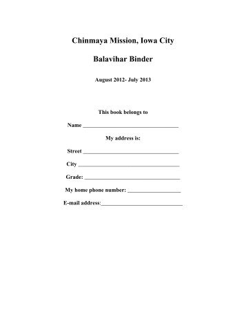 Chinmaya Mission, Iowa City Balavihar Binder