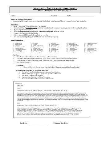 annotated bibliography assignment - Earl Haig Secondary School