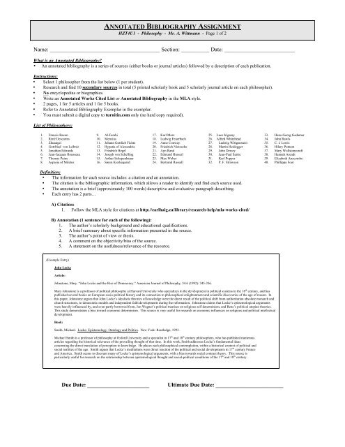 annotated bibliography assignment - Earl Haig Secondary School