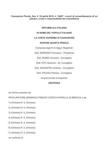 Cassazione Penale, Sez. 4, 16 aprile 2012, n. 14407 ... - CPT Palermo
