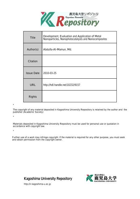 Development, Evaluation and Application of Metal Nanoparticles ...