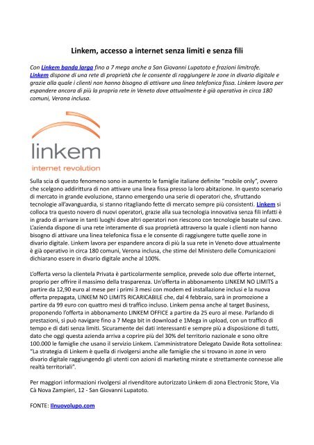 Linkem, accesso a internet senza limiti e senza fili