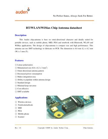 BT/WLAN/WiMax Chip Antenna datasheet