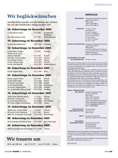 Ärzteblatt November 2005 - Ärztekammer Mecklenburg-Vorpommern