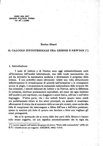Enrico Giusti IL CALCOLO INFINITESIMALE TRA LEIBNIZ E ...