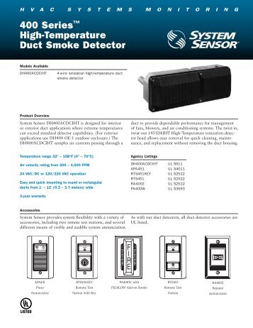 400 Series™ High-Temperature Duct Smoke ... - System Sensor