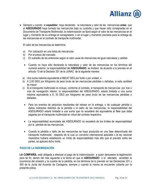 Condicionado Allianz RC Operadores de Transporte Multimodal