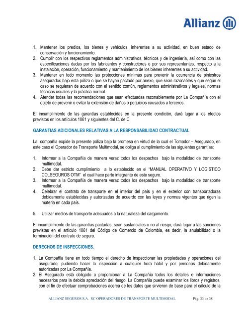 Condicionado Allianz RC Operadores de Transporte Multimodal