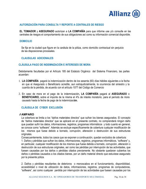 Condicionado Allianz RC Operadores de Transporte Multimodal