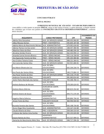 Edital 002/2012 - Concurso Público São João-2012