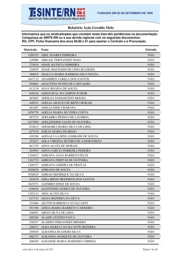 (Relat\363rio A\347\343o Geraldo Melo) - SINTE