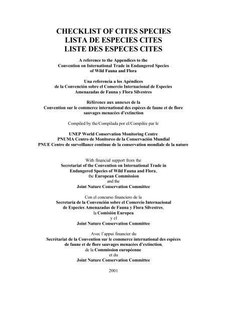 Checklist Of Cites Species Lista De Especies Cites Liste Des Especes Cites