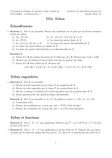 Échauffements TD4. Tribus. Tribus engendrées Tribus et fonctions