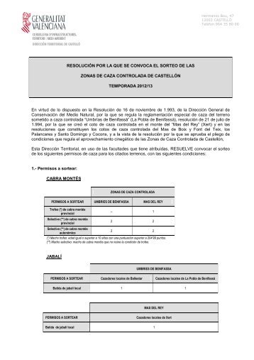 Resolución Pliegos ZZC en Castellón Temporada 2012