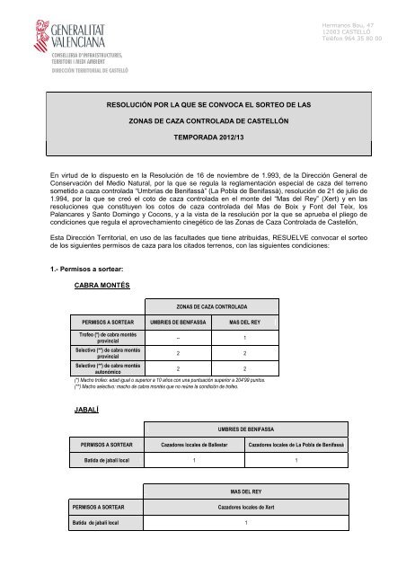 Resolución Pliegos ZZC en Castellón Temporada 2012