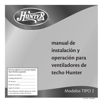 manual de instalación y operación para ventiladores ... - Hunter Fan