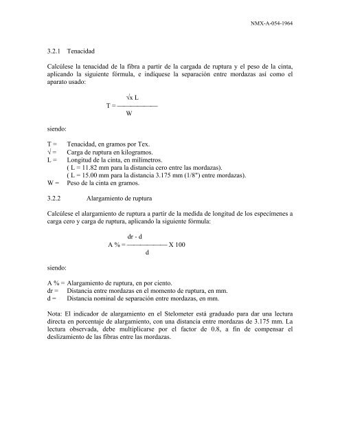 metodo de prueba para la determinacion de la tenaci