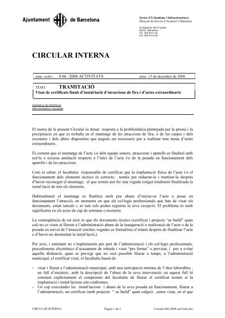 Circulars urbanisme, circulars 51-71 - Col·legi d'Enginyers Tècnics ...