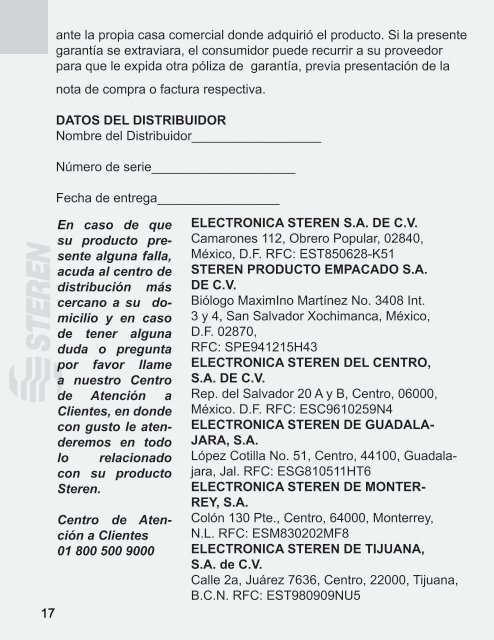 Bajar Instructivo - Archivo PDF - Steren