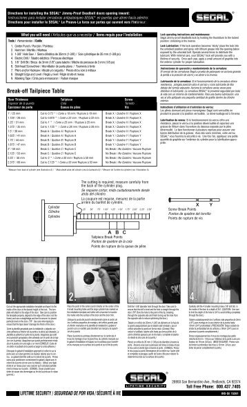 Segal Install Sheet - Segal Lock