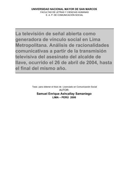 La televisión de señal abierta como generadora de ... - Cybertesis