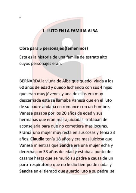 1. LUTO EN LA FAMILIA ALBA Obra para 5 personajes (femeninos ...
