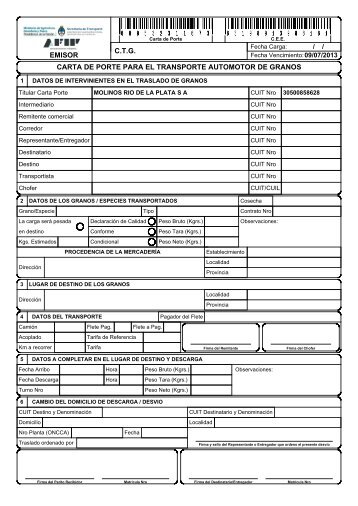 EMISOR C.T.G. CARTA DE PORTE PARA EL TRANSPORTE AUTOMOTOR DE GRANOS