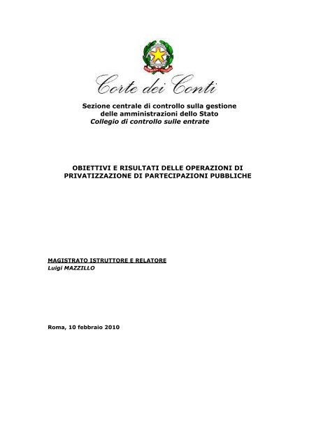 Obiettivi e risultati delle operazioni di ... - Corte dei Conti