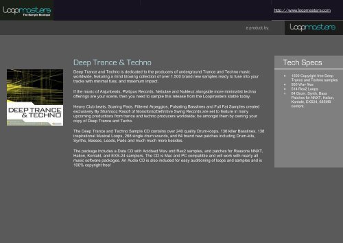 Deep Trance & Techno Tech Specs - Loopmasters