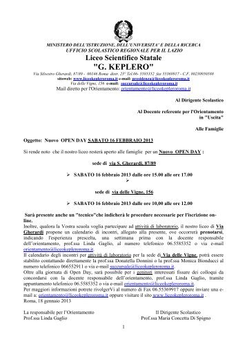 Nuovo Open Day il 16 febbraio - Liceo Keplero