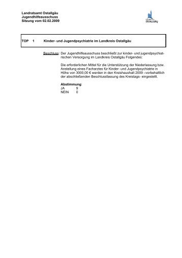 Landratsamt Ostallgäu Jugendhilfeausschuss Sitzung vom 02.02 ...