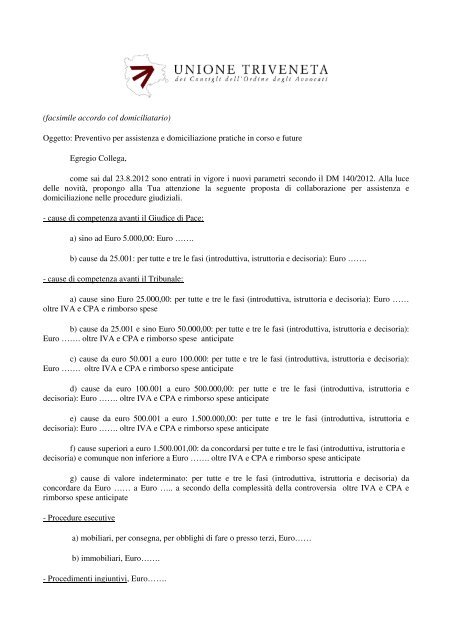 fac-simile dell'accordo con il domiciliatario - Ordine degli Avvocati di ...