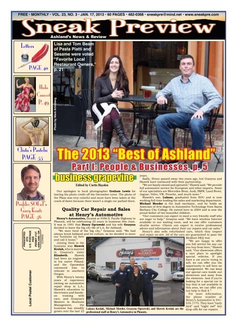 The 2013 “Best of Ashland” - Sneak Preview