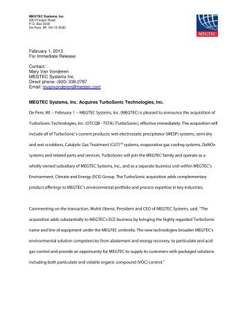 MEGTEC Acquires TurbosSonic_Feb 1 2013_nr_f.pdf - TurboSonic ...