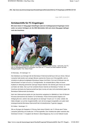 Schützenhilfe für FC Engstingen - TSV Kleinengstingen