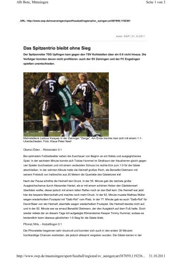 Das Spitzentrio bleibt ohne Sieg - TSV Kleinengstingen