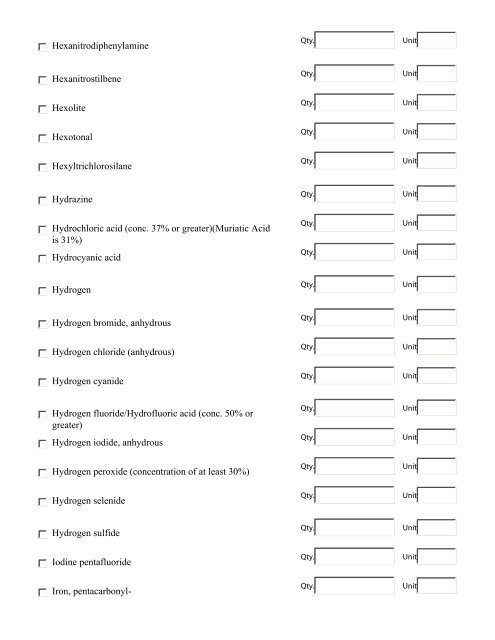 Chemical Survey Form