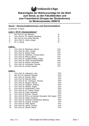 Bekanntgabe der Wahlvorschläge für die Wahl zum ... - FernStudis.de