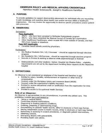 Observership Policy - Faculty of Health Sciences