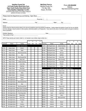Poultry Entry Form (pdf file) - Hamilton County