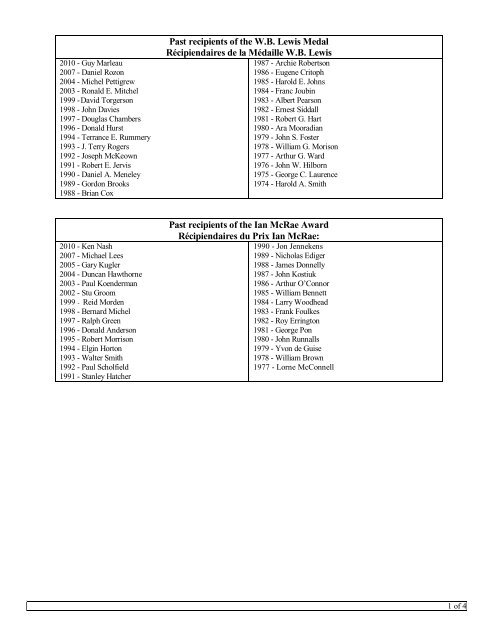 Past recipients of the WB Lewis Medal - media.cns-snc.ca - SNC